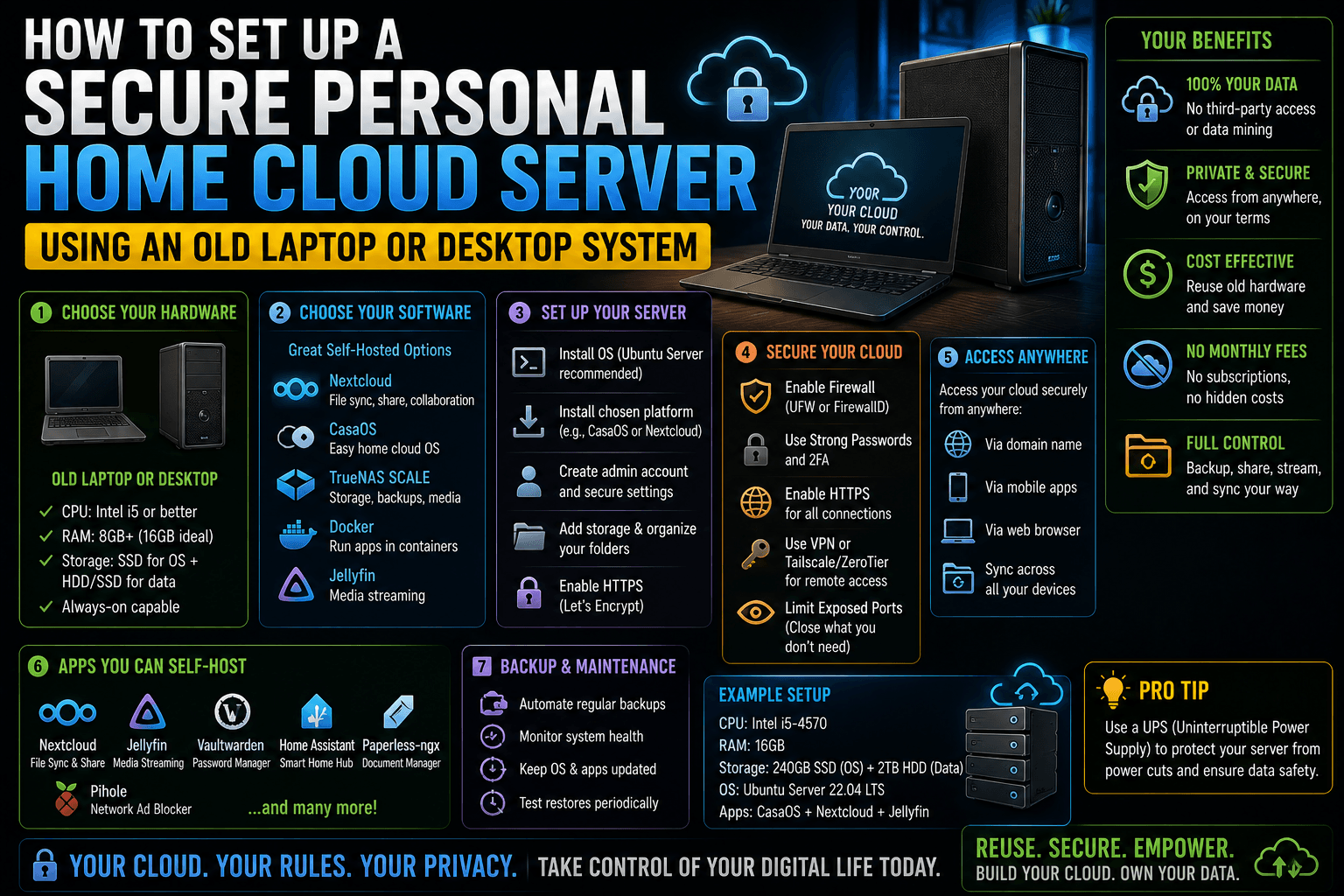 You are currently viewing How to Set Up a Secure Personal Home Cloud Server Using an Old Laptop or Desktop System.