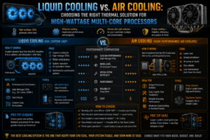 Read more about the article Liquid Cooling vs. Air Cooling: Choosing the Right Thermal Solution for High-Wattage Multi-Core Processors.