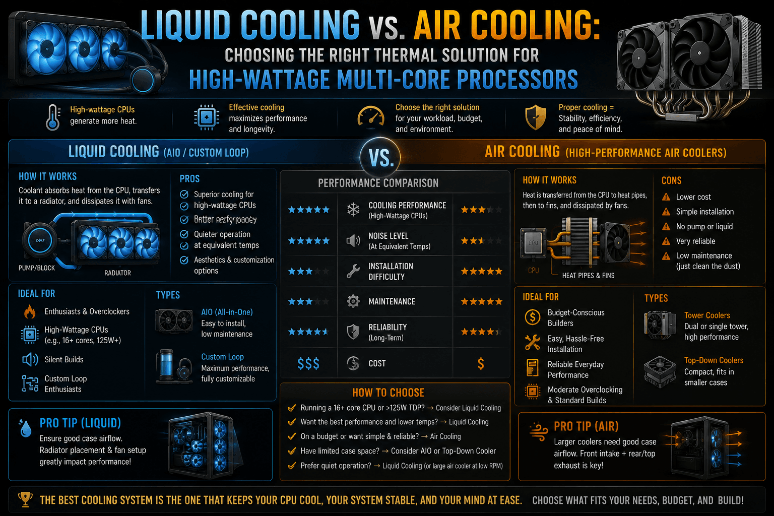You are currently viewing Liquid Cooling vs. Air Cooling: Choosing the Right Thermal Solution for High-Wattage Multi-Core Processors.