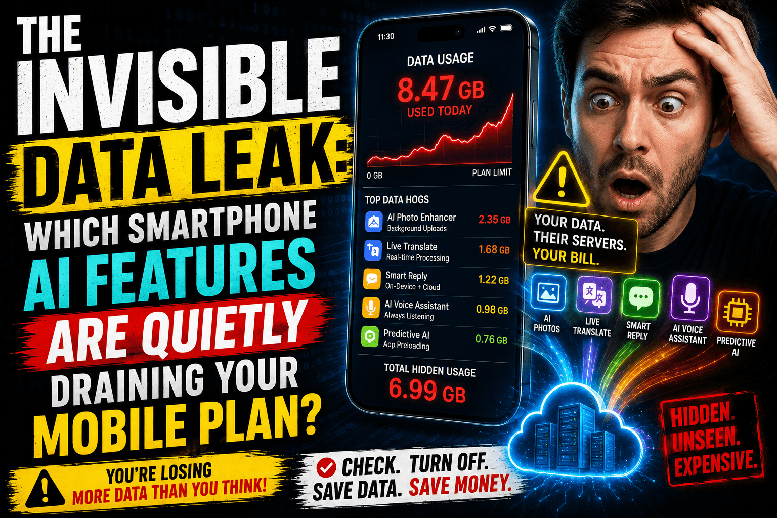 You are currently viewing The Invisible Data Leak: Which Smartphone AI Features Are Quietly Draining Your Mobile Plan?